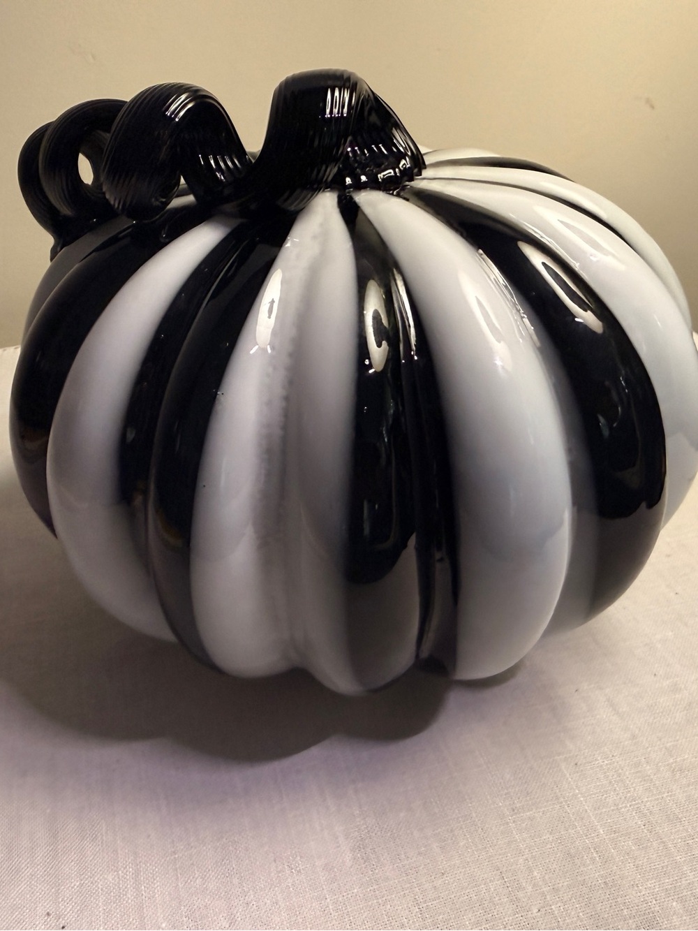 Black and White Striped Glass Pumpkin Home Art
